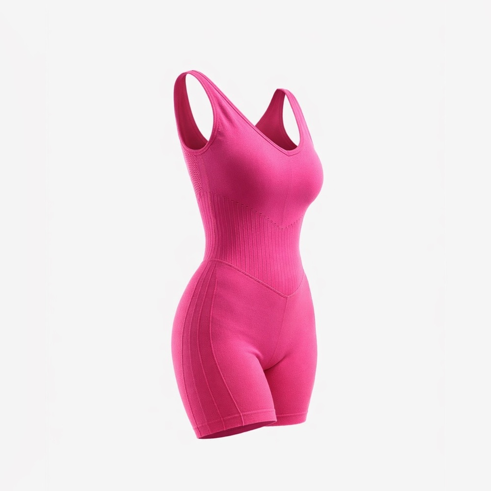 JoyLab Women’s Seamless Ribbed Romper – Hot Pink, Size L